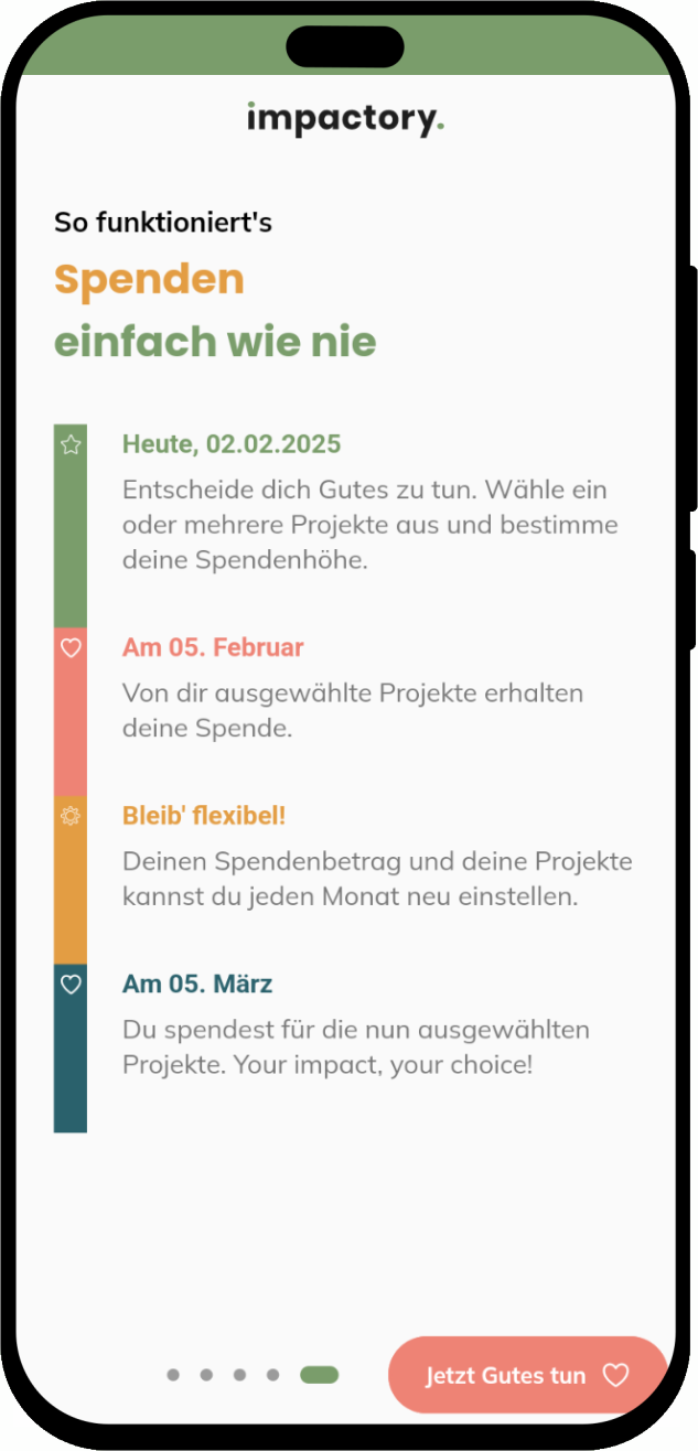 mobile screenshot of Donation & Impact App