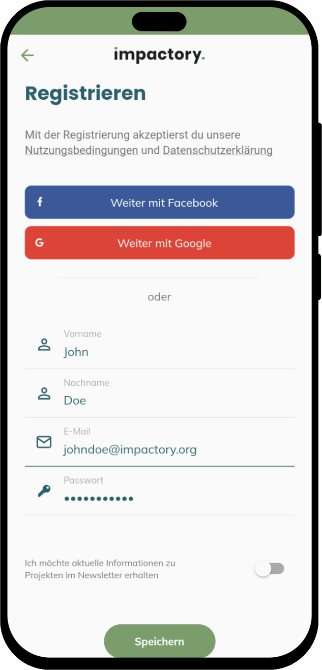mobile screenshot of Donation & Impact App
