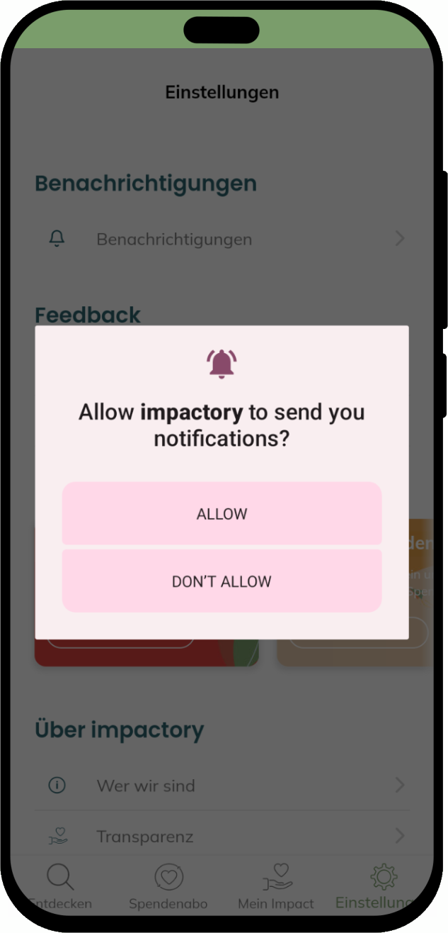mobile screenshot of Donation & Impact App