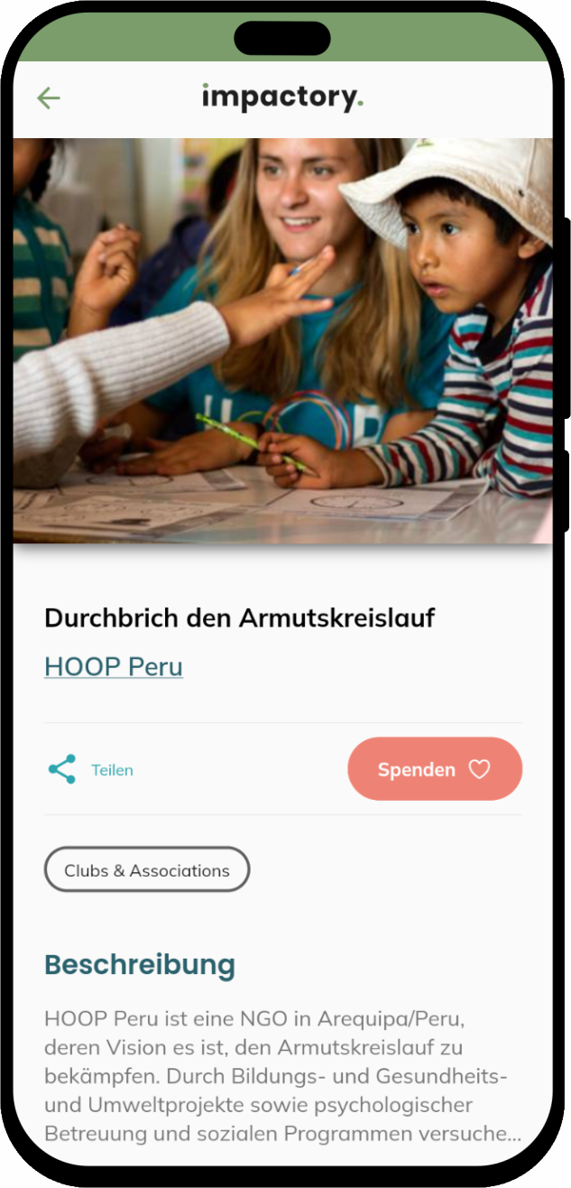 mobile screenshot of Donation & Impact App