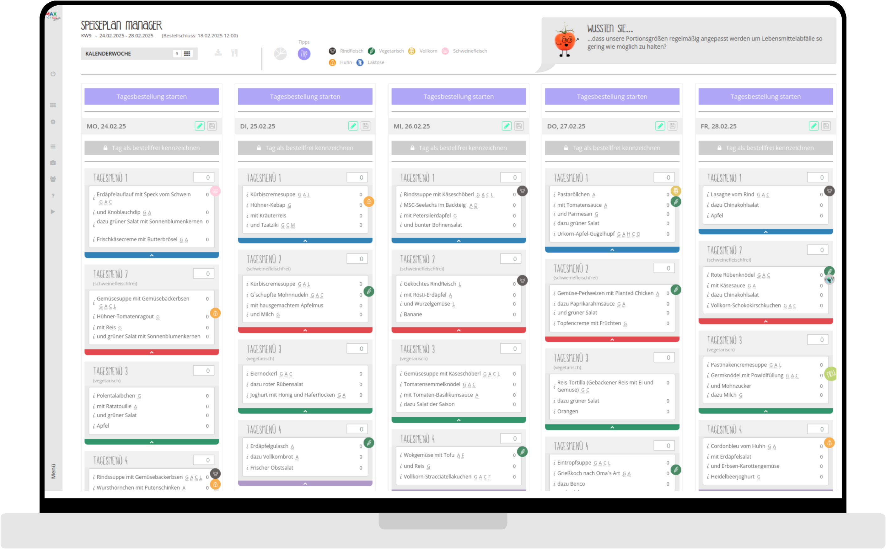 desktop screenshot of Smart batch meal ordering platform