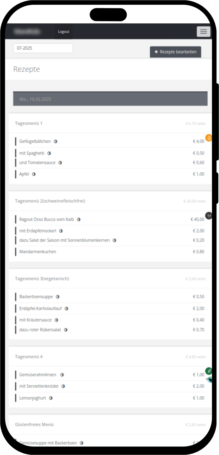 mobile screenshot of Smart batch meal ordering platform