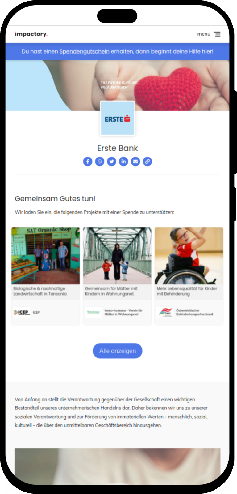 mobile screenshot of Impactful donations to NGOs