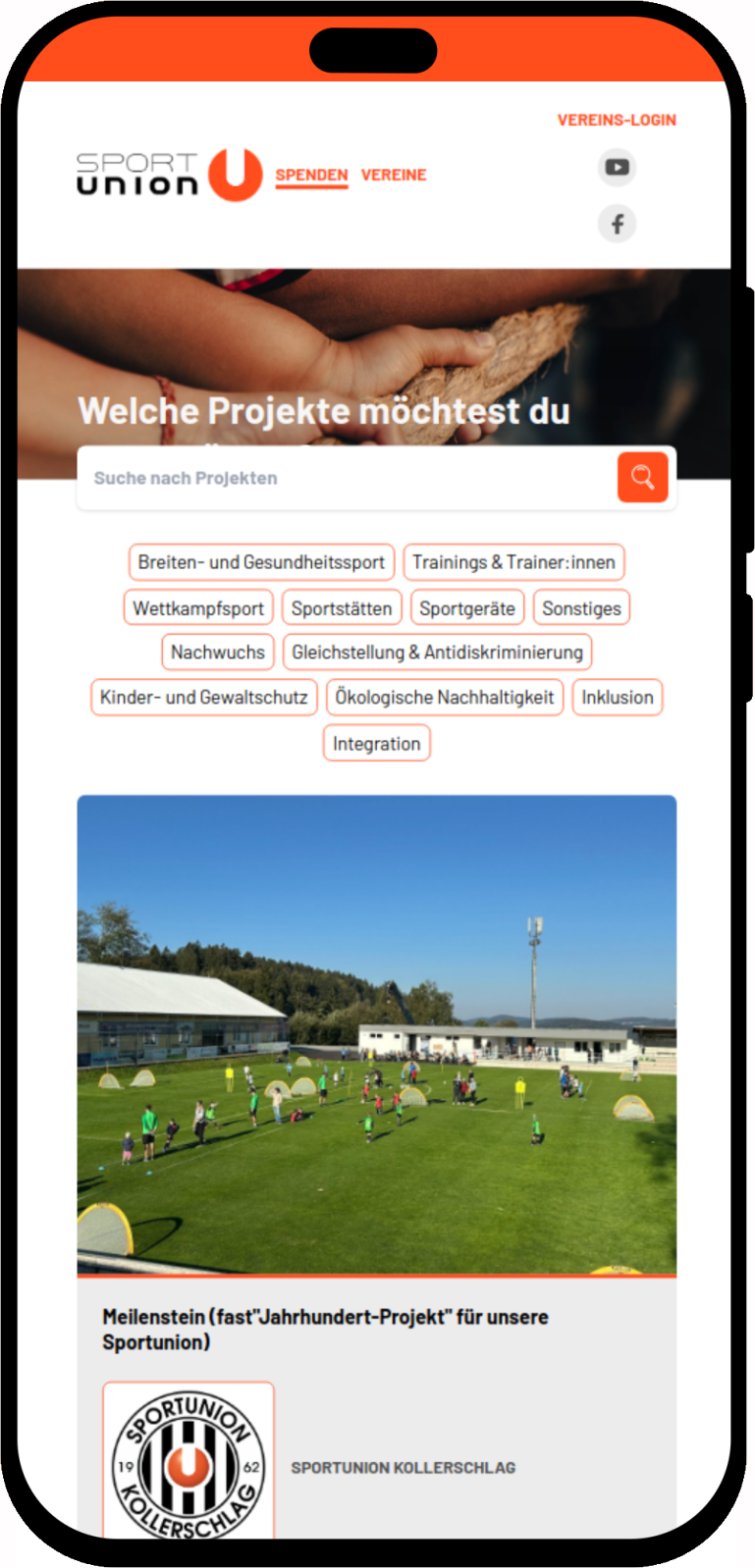 mobile screenshot of Whitelabel club &amp; donation management